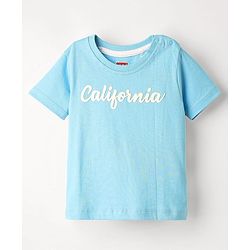 Babyhug Single Jersey Knit Half Sleeves T-Shirt & Dungaree with Beach Print - Light Blue