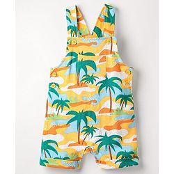Babyhug Single Jersey Knit Half Sleeves T-Shirt & Dungaree with Beach Print - Light Blue