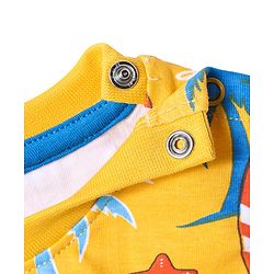 Babyhug Single Jersey Knit Sleeveless T-Shirt & Shorts Set with Beach Theme Print - Yellow & Blue