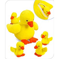 Babyhug Plush Mom Duck Stuffed with 4 Stuffed Wind Up Duck Babies Plush Toys Yellow - Height 25 cm