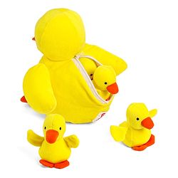 Babyhug Plush Mom Duck Stuffed with 4 Stuffed Wind Up Duck Babies Plush Toys Yellow - Height 25 cm