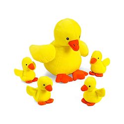 Babyhug Plush Mom Duck Stuffed with 4 Stuffed Wind Up Duck Babies Plush Toys Yellow - Height 25 cm