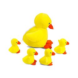 Babyhug Plush Mom Duck Stuffed with 4 Stuffed Wind Up Duck Babies Plush Toys Yellow - Height 25 cm