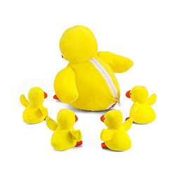 Babyhug Plush Mom Duck Stuffed with 4 Stuffed Wind Up Duck Babies Plush Toys Yellow - Height 25 cm