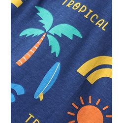 Babyhug Single Jersey Knit Sleeveless Co-ords Tank T-Shirt & Shorts Set with Beach Theme Print - Navy Blue