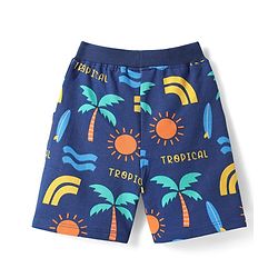 Babyhug Single Jersey Knit Sleeveless Co-ords Tank T-Shirt & Shorts Set with Beach Theme Print - Navy Blue