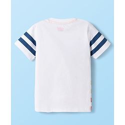 Babyhug Single Jersey Knit Half Sleeves Striped T-Shirt & Shorts Set With Animal Patch & Pocket Detailing - White & Blue
