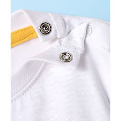 Babyhug Single Jersey Knit Half Sleeves Striped T-Shirt & Shorts Set With Animal Patch & Pocket Detailing - White & Blue