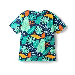 Babyhug Single Jersey Knit Half Sleeves T-Shirt & Shorts Co-Ord Set With Leaf Print - Navy Blue