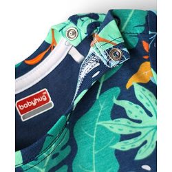Babyhug Single Jersey Knit Half Sleeves T-Shirt & Shorts Co-Ord Set With Leaf Print - Navy Blue