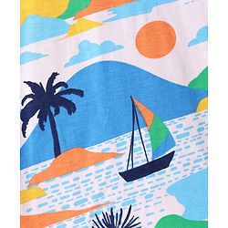 Babyhug Single Jersey Knit Half Sleeves Polo T-Shirt & Shorts With Beach Theme Print - Navy Blue