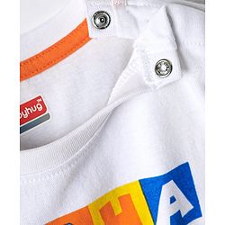 Babyhug Single Jersey Knit Half Sleeves T-Shirt & Dungree With Tropical & Text Print - White