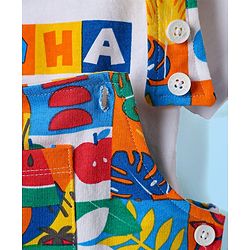 Babyhug Single Jersey Knit Half Sleeves T-Shirt & Dungree With Tropical & Text Print - White