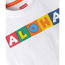 Babyhug Single Jersey Knit Half Sleeves T-Shirt & Dungree With Tropical & Text Print - White