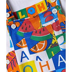 Babyhug Single Jersey Knit Half Sleeves T-Shirt & Dungree With Tropical & Text Print - White