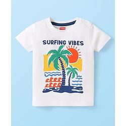 Babyhug Single Jersey Knit Beach Theme Printed Dungaree & Half Sleeves T-Shirt - White