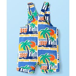 Babyhug Single Jersey Knit Beach Theme Printed Dungaree & Half Sleeves T-Shirt - White