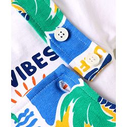 Babyhug Single Jersey Knit Beach Theme Printed Dungaree & Half Sleeves T-Shirt - White
