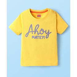 Babyhug Single Jersey Knit Ship Printed Dungaree Half Sleeves Inner Tee - Yellow