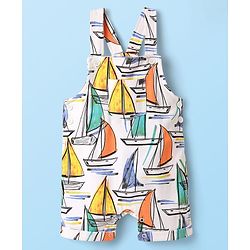 Babyhug Single Jersey Knit Ship Printed Dungaree Half Sleeves Inner Tee - Yellow