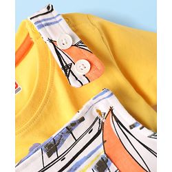 Babyhug Single Jersey Knit Ship Printed Dungaree Half Sleeves Inner Tee - Yellow