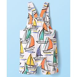 Babyhug Single Jersey Knit Ship Printed Dungaree Half Sleeves Inner Tee - Yellow