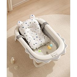 Babyhug Foldable Bathtub with Printed Cushion - Grey