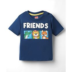 Babyhug Single Jersey Knit Half Sleeves T-Shirt & Shorts Set With Animal Print - Blue & Yellow