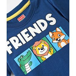 Babyhug Single Jersey Knit Half Sleeves T-Shirt & Shorts Set With Animal Print - Blue & Yellow