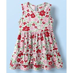 Babyhug Single Jersey Knit Sleeveless Frock With Floral Print - White