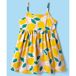 Babyhug Single Jersey Knit Sleeveless Frock with Lemon Print - Yellow