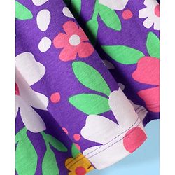 Babyhug Single Jersey Knit Sleeveless Frock & Bloomer with Floral Print & Bow Applique - Purple