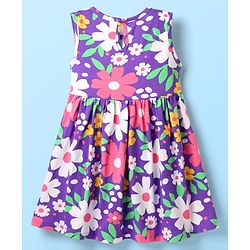 Babyhug Single Jersey Knit Sleeveless Frock & Bloomer with Floral Print & Bow Applique - Purple
