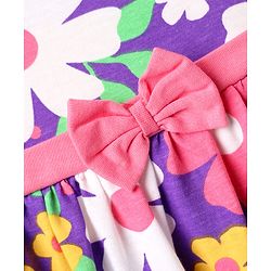 Babyhug Single Jersey Knit Sleeveless Frock & Bloomer with Floral Print & Bow Applique - Purple