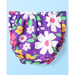 Babyhug Single Jersey Knit Sleeveless Frock & Bloomer with Floral Print & Bow Applique - Purple