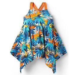 Babyhug Cotton Knit Sleeveless Frock with Coconut Tree Print - Blue