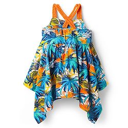 Babyhug Cotton Knit Sleeveless Frock with Coconut Tree Print - Blue