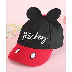 Babyhug Disney 100% Cotton Summer Cap With With Mickey Mouse Graphics And 3D Ear Red & Black - Diameter 53.5 cm