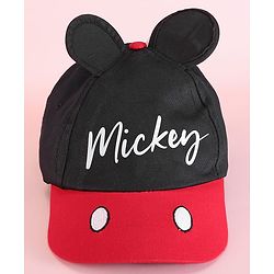 Babyhug Disney 100% Cotton Summer Cap With With Mickey Mouse Graphics And 3D Ear Red & Black - Diameter 53.5 cm