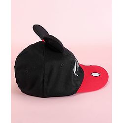 Babyhug Disney 100% Cotton Summer Cap With With Mickey Mouse Graphics And 3D Ear Red & Black - Diameter 53.5 cm