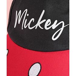 Babyhug Disney 100% Cotton Summer Cap With With Mickey Mouse Graphics And 3D Ear Red & Black - Diameter 53.5 cm
