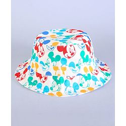 Babyhug Disney Cotton Woven Summer Cap With Mickey Mouse Family Print White - Diameter 16 cm