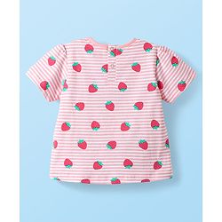 Babyhug Cotton Knit Half Sleeves Striped Co-ords Night Suit with Strawberry Print - Pink