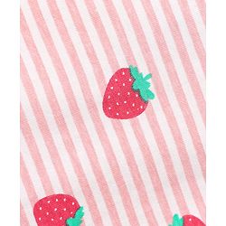 Babyhug Cotton Knit Half Sleeves Striped Co-ords Night Suit with Strawberry Print - Pink