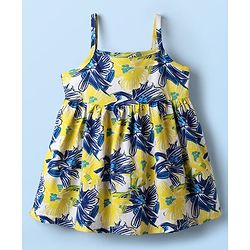 Babyhug Single Jersey Knit Sleeveless Frock With Floral Print - Multicolor