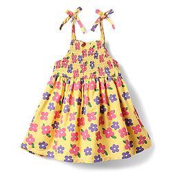 Babyhug Woven Sleeveless Rayon Printed Frock with Headband & Smocking Detailing - Yellow