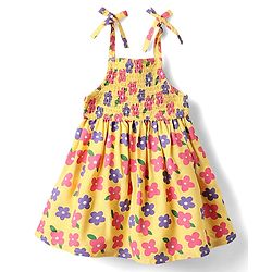 Babyhug Woven Sleeveless Rayon Printed Frock with Headband & Smocking Detailing - Yellow