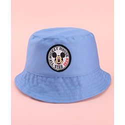 Babyhug Disney Cotton Woven Summer Cap with Mickey Mouse Patch Detailing Light Blue - Diameter 23 cm
