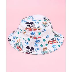 Babyhug Disney Bucket Hat with Mickey Mouse Family Print White - Diameter 17.5 cm