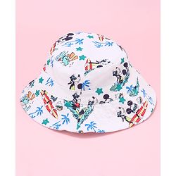 Babyhug Disney Bucket Hat with Mickey Mouse Family Print White - Diameter 17.5 cm